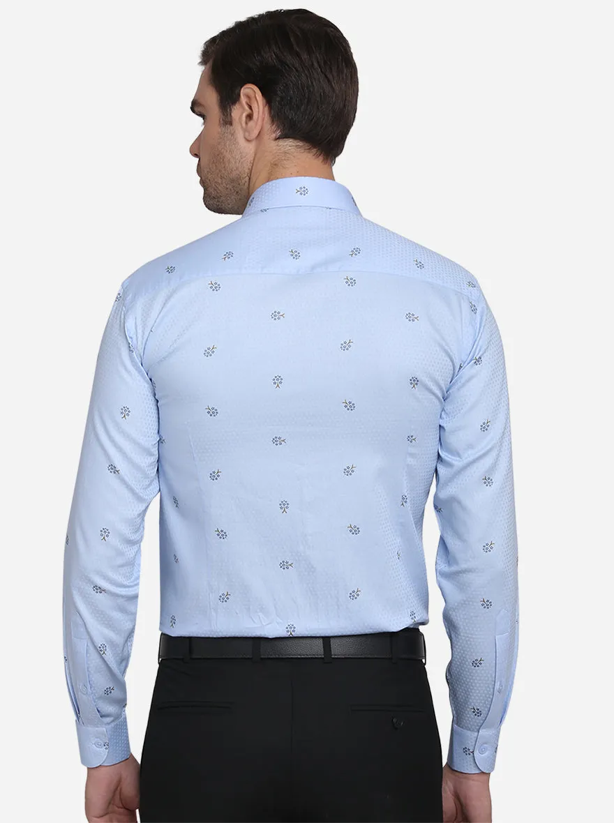 Sky Blue Printed Slim Fit Formal Shirt  | Metal