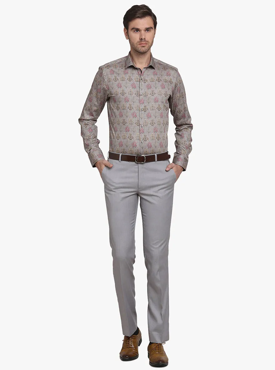 Smoke Grey Printed Slim Fit Party Wear Shirt  | JB Studio