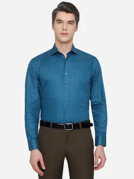 Teal Blue Printed Regular Fit Formal Shirt | JadeBlue