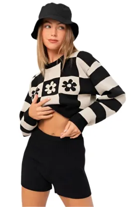 TEEK - Long Sleeve Crop Block Sweater