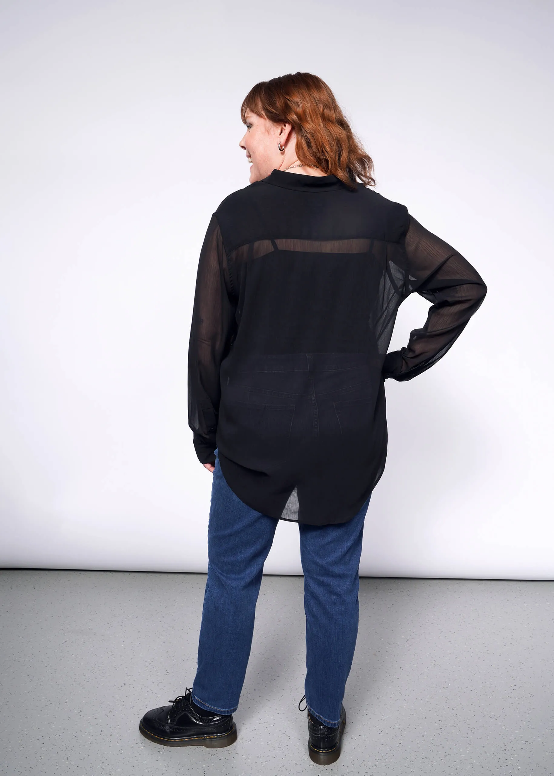 The Empower Sheer Long Sleeve Button Up