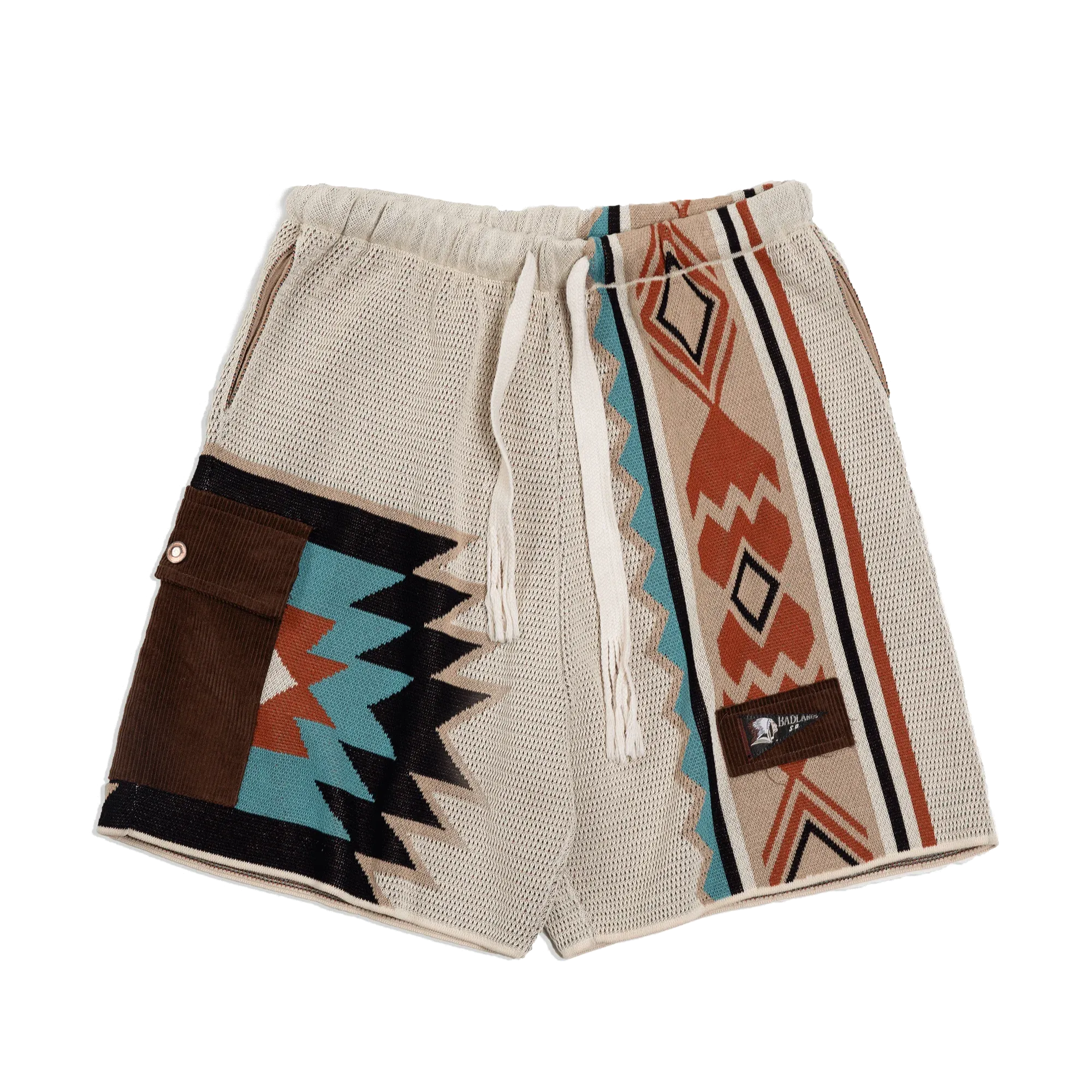 Vintage Navajo Totem Knitted Shorts - Casual Embroidery Geometric Beach Short Pants