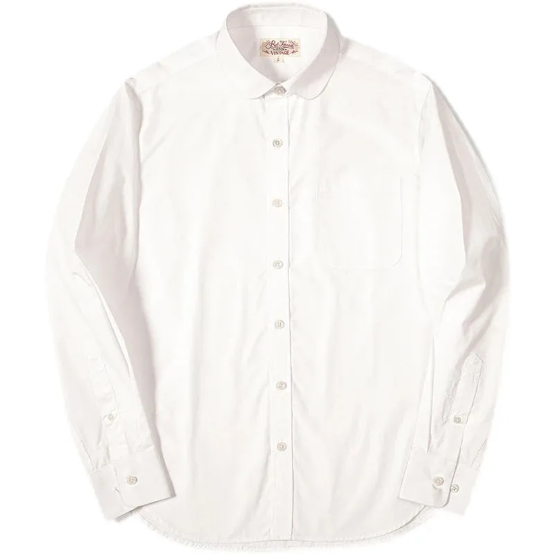 White Modern Men's Formal Long Sleeve Dress Shirt with Eton Collar